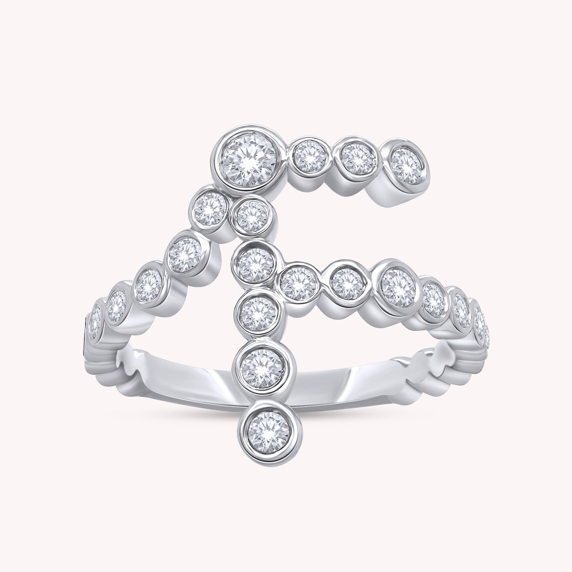 Bubble Round shape Lab Created Moissanite Initial Letter Ring