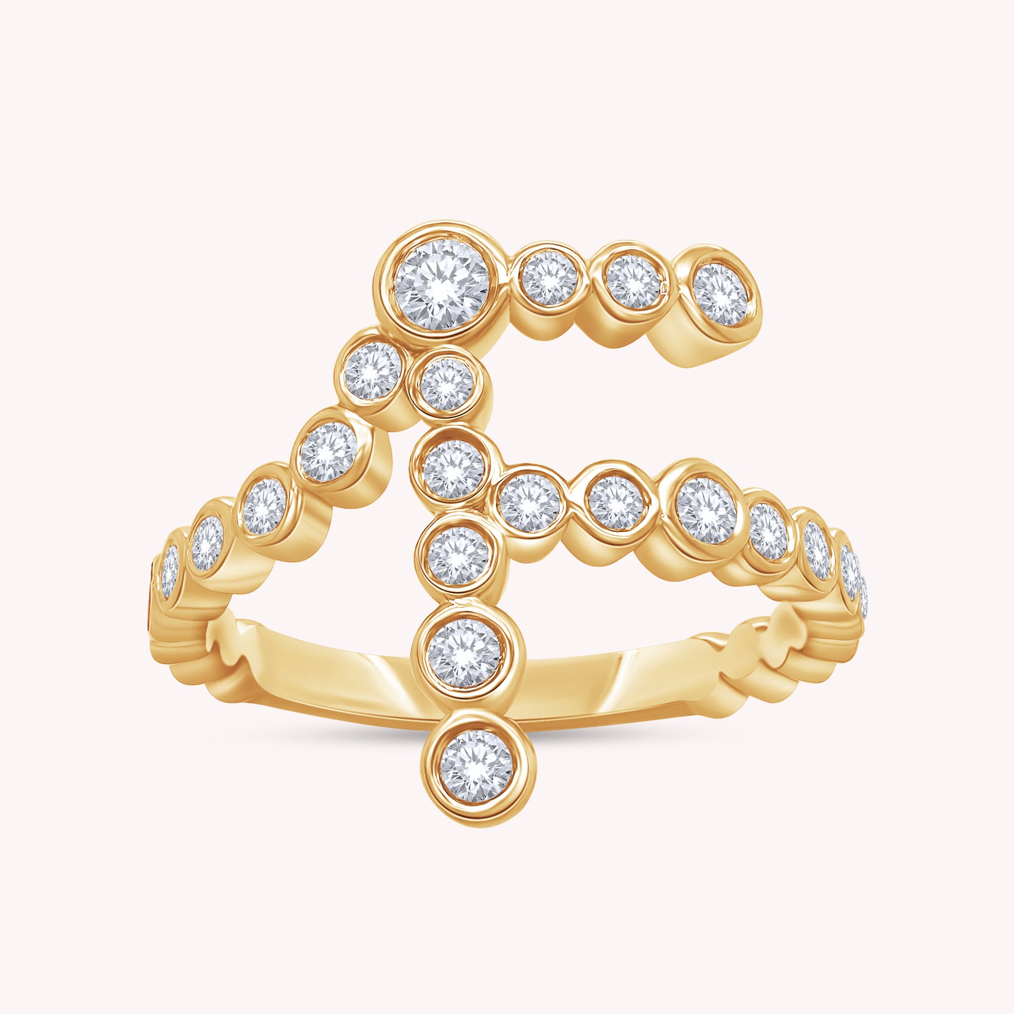 Bubble Round shape Lab Created Moissanite Initial Letter Ring