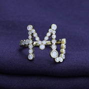 Bubble Round shape Lab Created Moissanite Initial Letter Ring