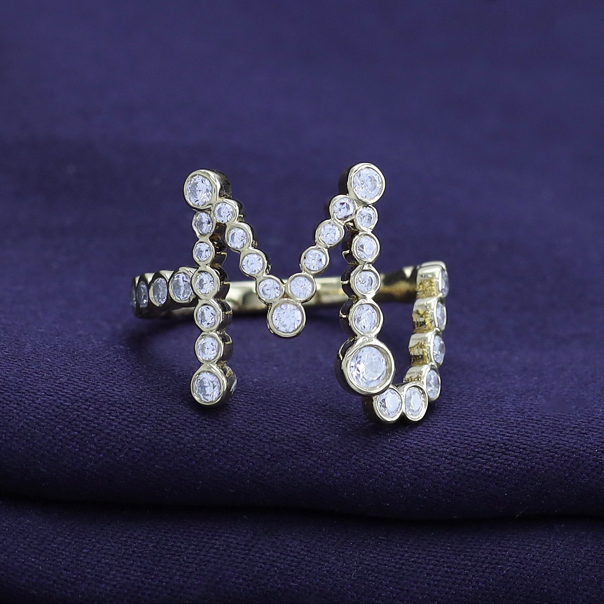 Bubble Round shape Lab Created Moissanite Initial Letter Ring