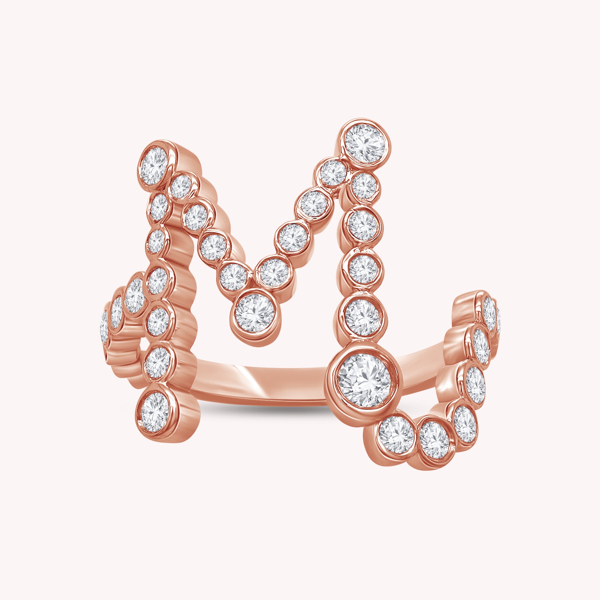 Bubble Round shape Lab Created Moissanite Initial Letter Ring