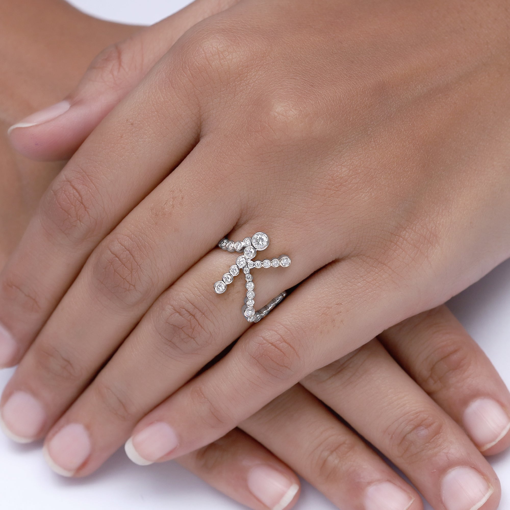 Bubble Round shape Lab Created Moissanite Initial Letter Ring
