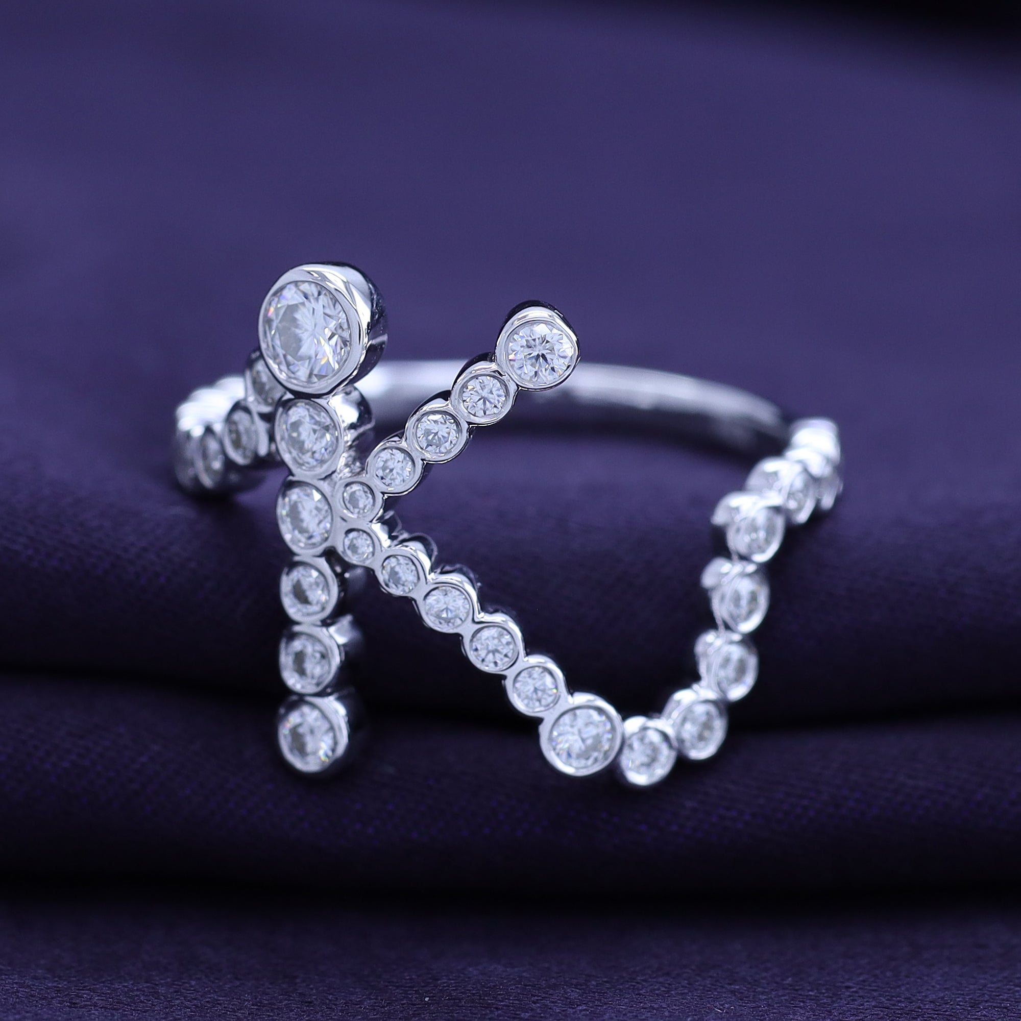 Bubble Round shape White Cubic Zirconia Initial Letter Ring