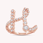 Bubble Round shape Lab Created Moissanite Initial Letter Ring