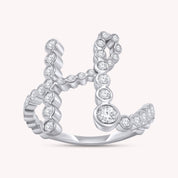 Bubble Round shape Lab Created Moissanite Initial Letter Ring