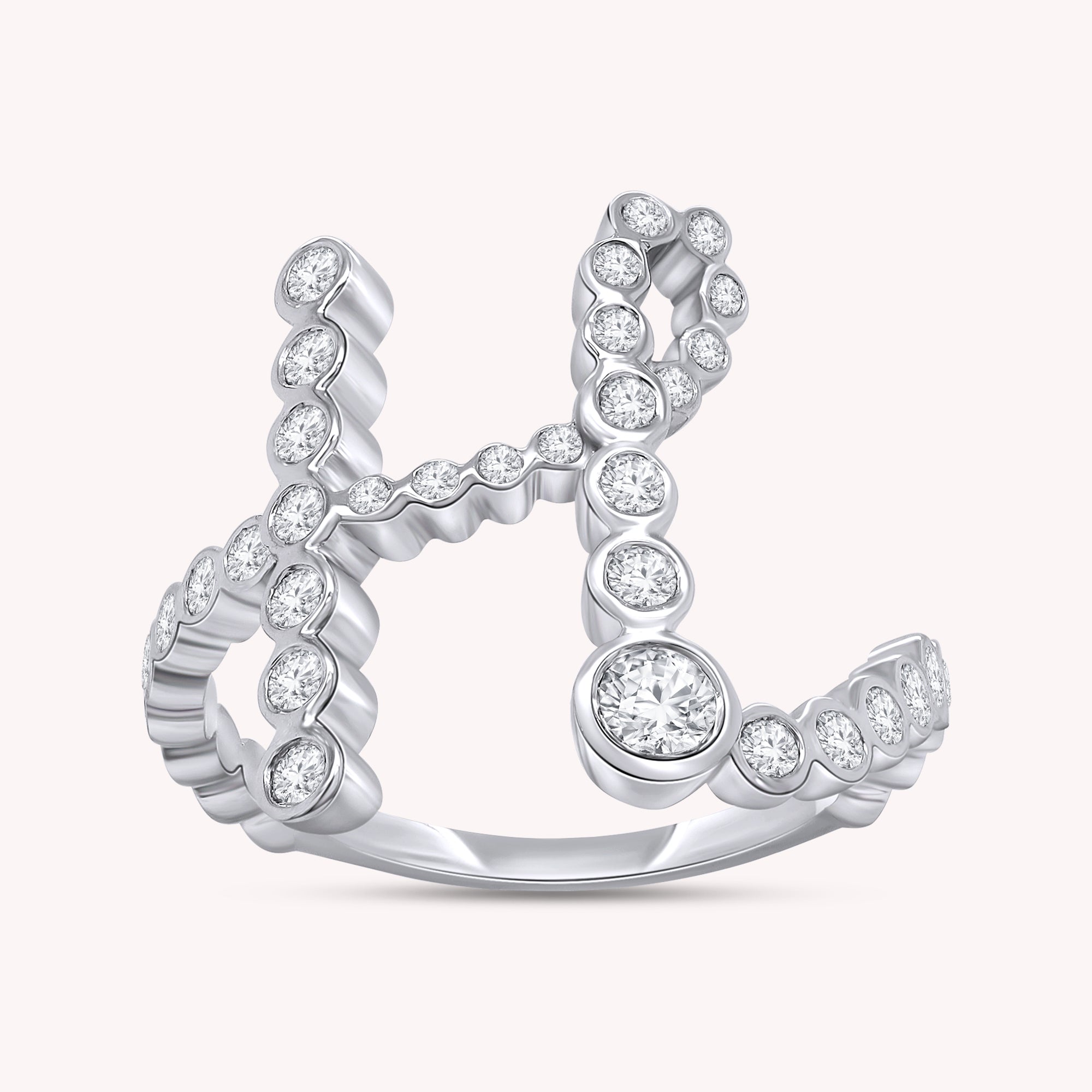 Bubble Round shape White Cubic Zirconia Initial Letter Ring