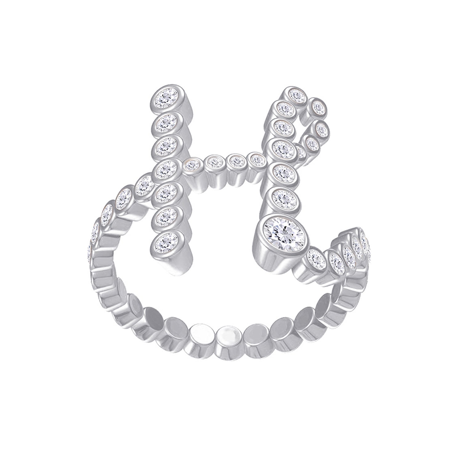 Bubble Round shape Lab Created Moissanite Initial Letter Ring