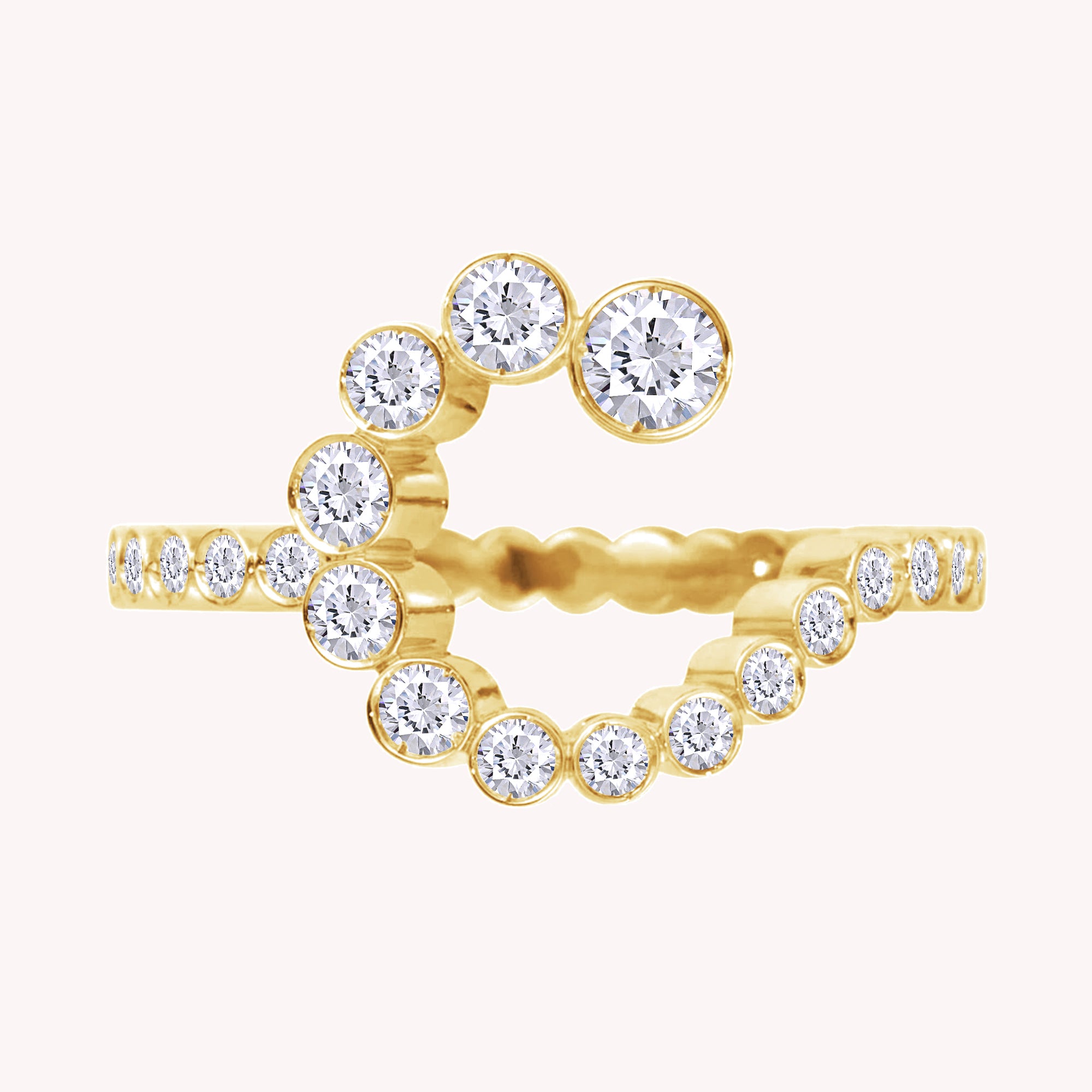 Bubble Round shape Lab Created Moissanite Initial Letter Ring