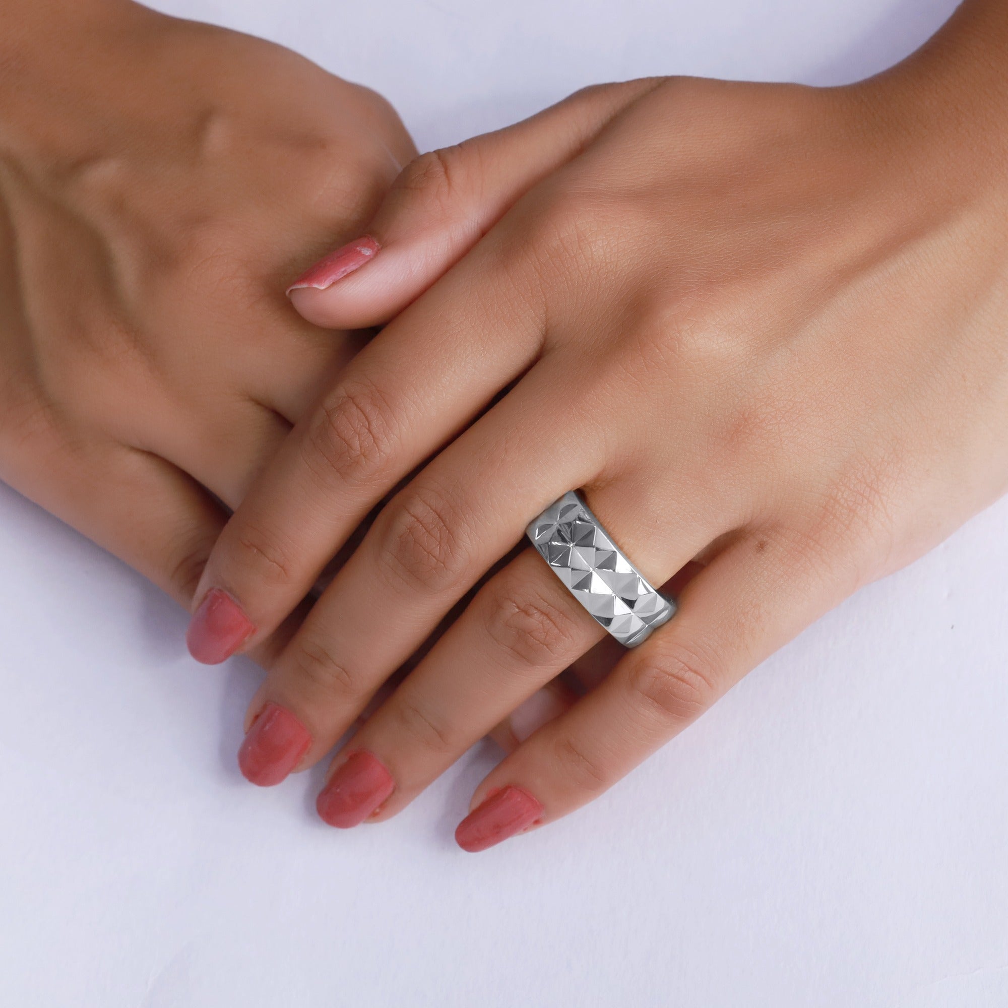 2-Row Wedding Band Pyramid Ring For Women, Pyramid Height 4.6MM