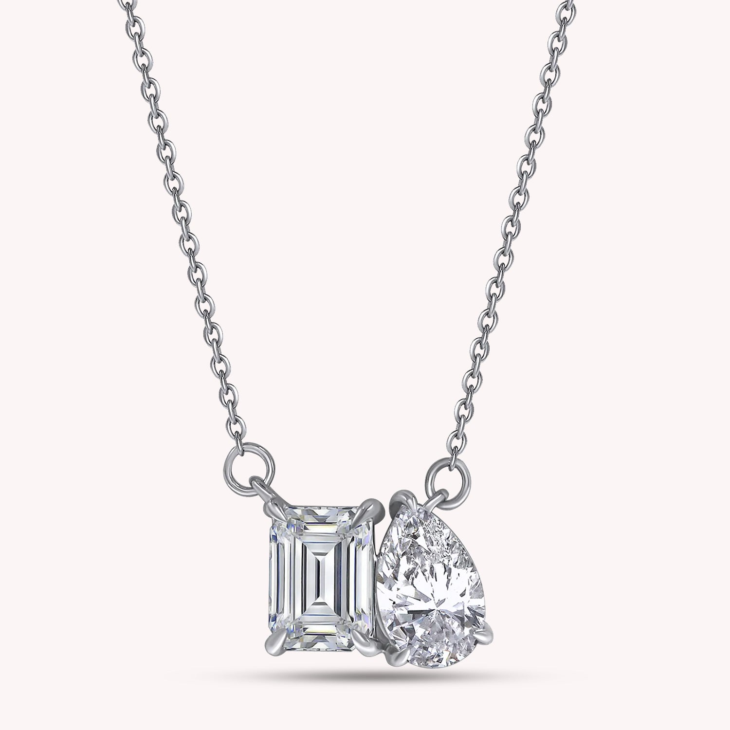 Pear & Emerald Shape Lab Grown Diamond Toi Et Moi Pendant Necklace
