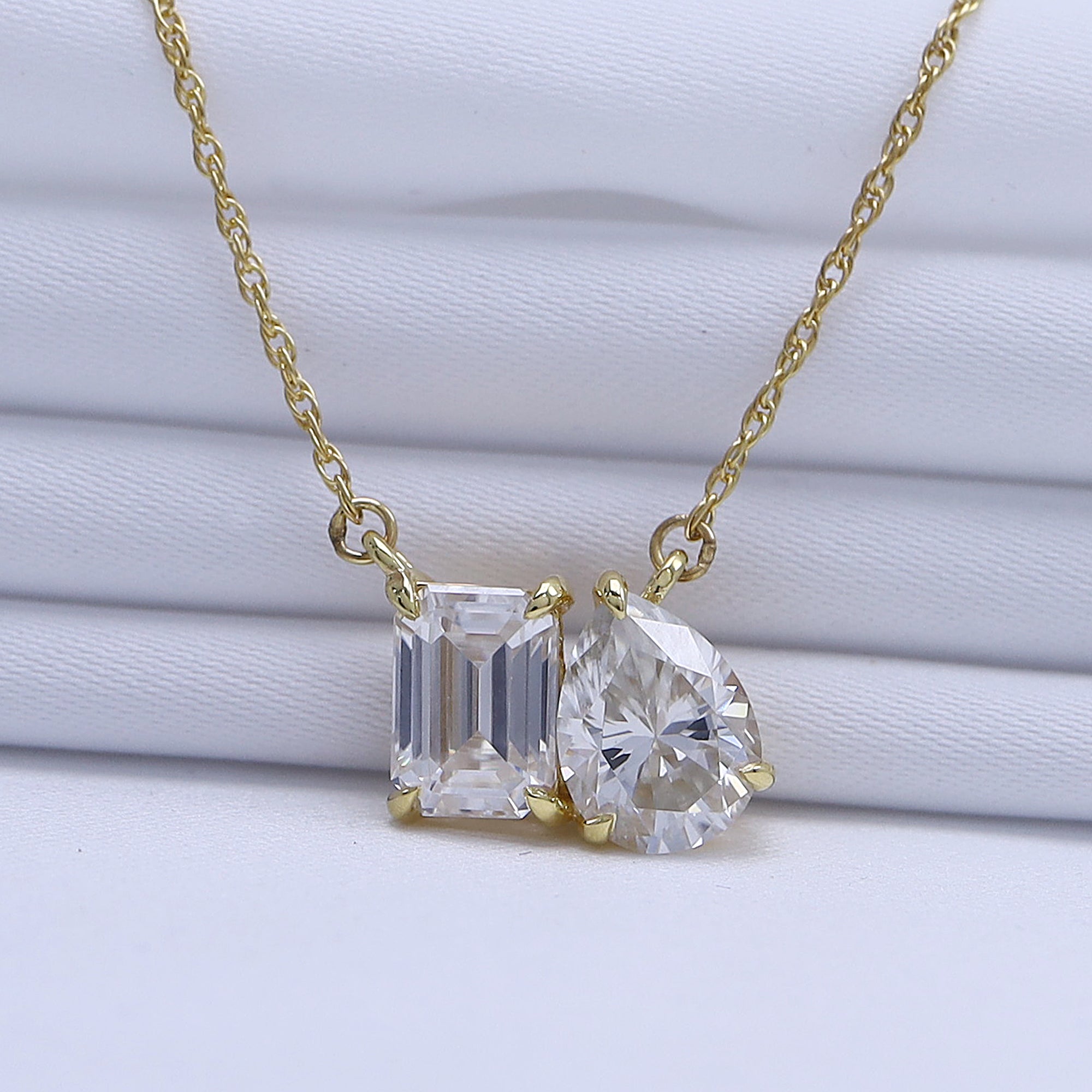 Pear & Emerald Shape Lab Grown Diamond Toi Et Moi Pendant Necklace