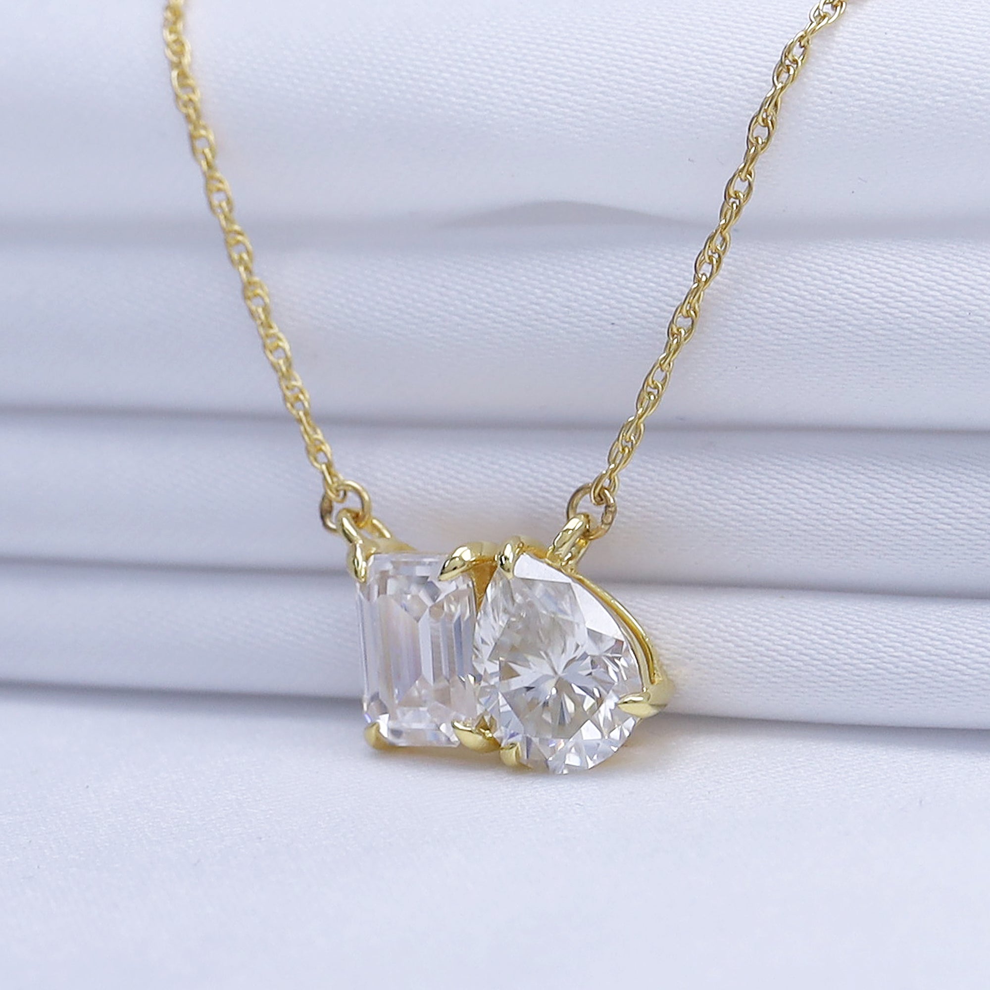 Pear & Emerald Shape Lab Grown Diamond Toi Et Moi Pendant Necklace
