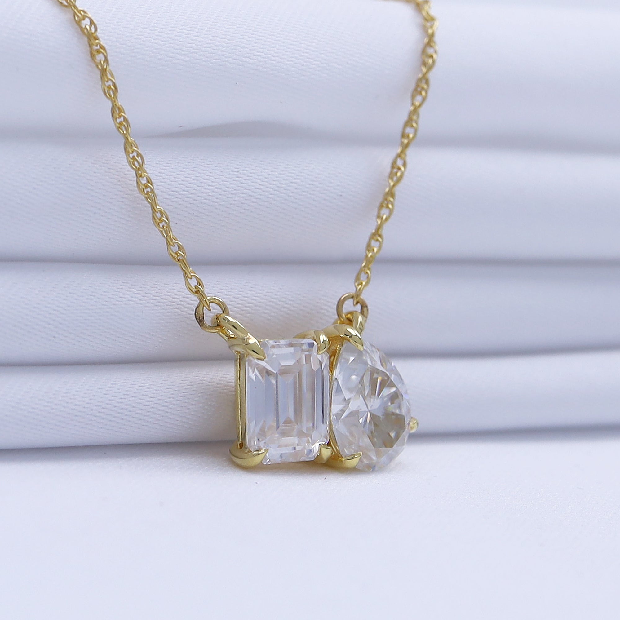 Pear & Emerald Shape Lab Grown Diamond Toi Et Moi Pendant Necklace