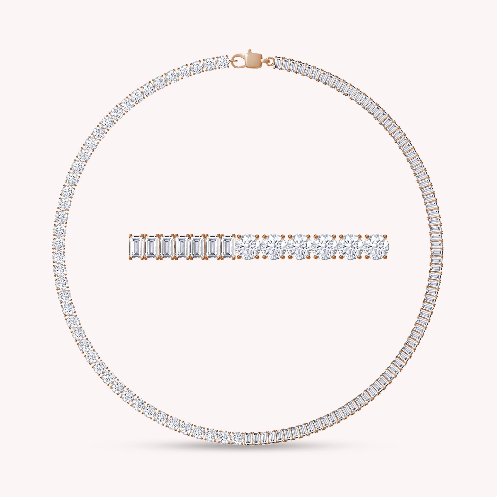 Half & Half Round And Baguette Shape White Cubic Zirconia Tennis Chain Necklace