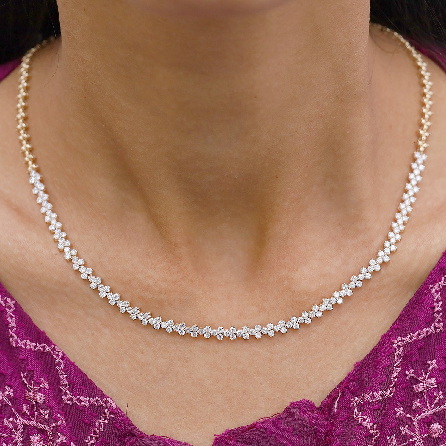 Round Shape Lab Created Moissanite Diamond 4.4MM Width Link Chain Necklace