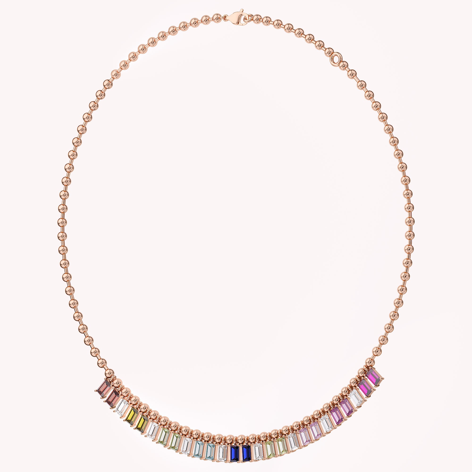 14.20 CTTW Emerald Cut Rainbow Station Bar Beaded Necklace