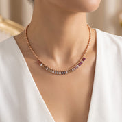 14.20 CTTW Emerald Cut Rainbow Station Bar Beaded Necklace