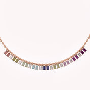 14.20 CTTW Emerald Cut Rainbow Station Bar Beaded Necklace