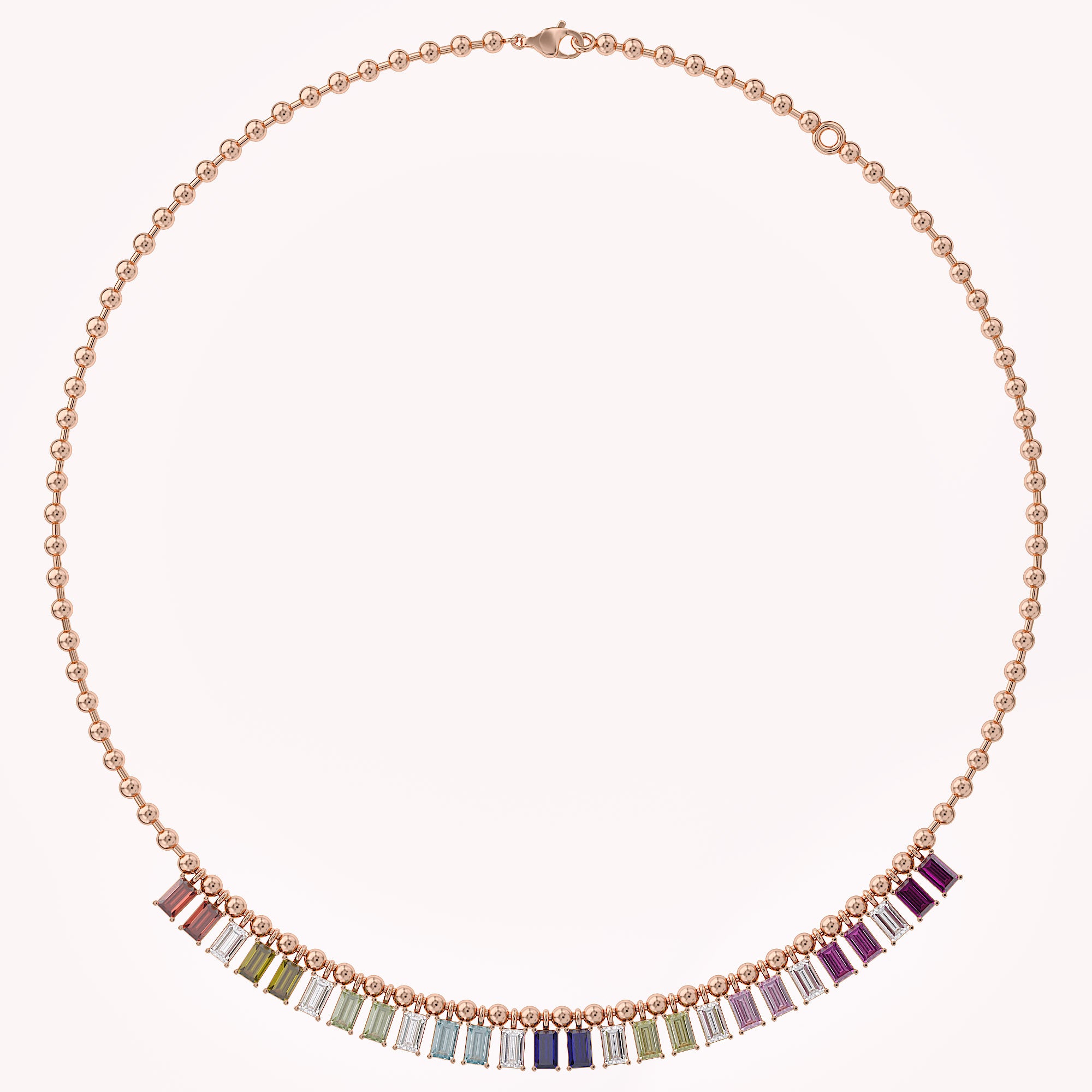 14.20 CTTW Emerald Cut Rainbow Station Bar Beaded Necklace