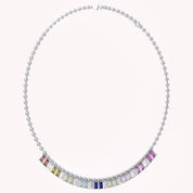 14.20 CTTW Emerald Cut Rainbow Station Bar Beaded Necklace