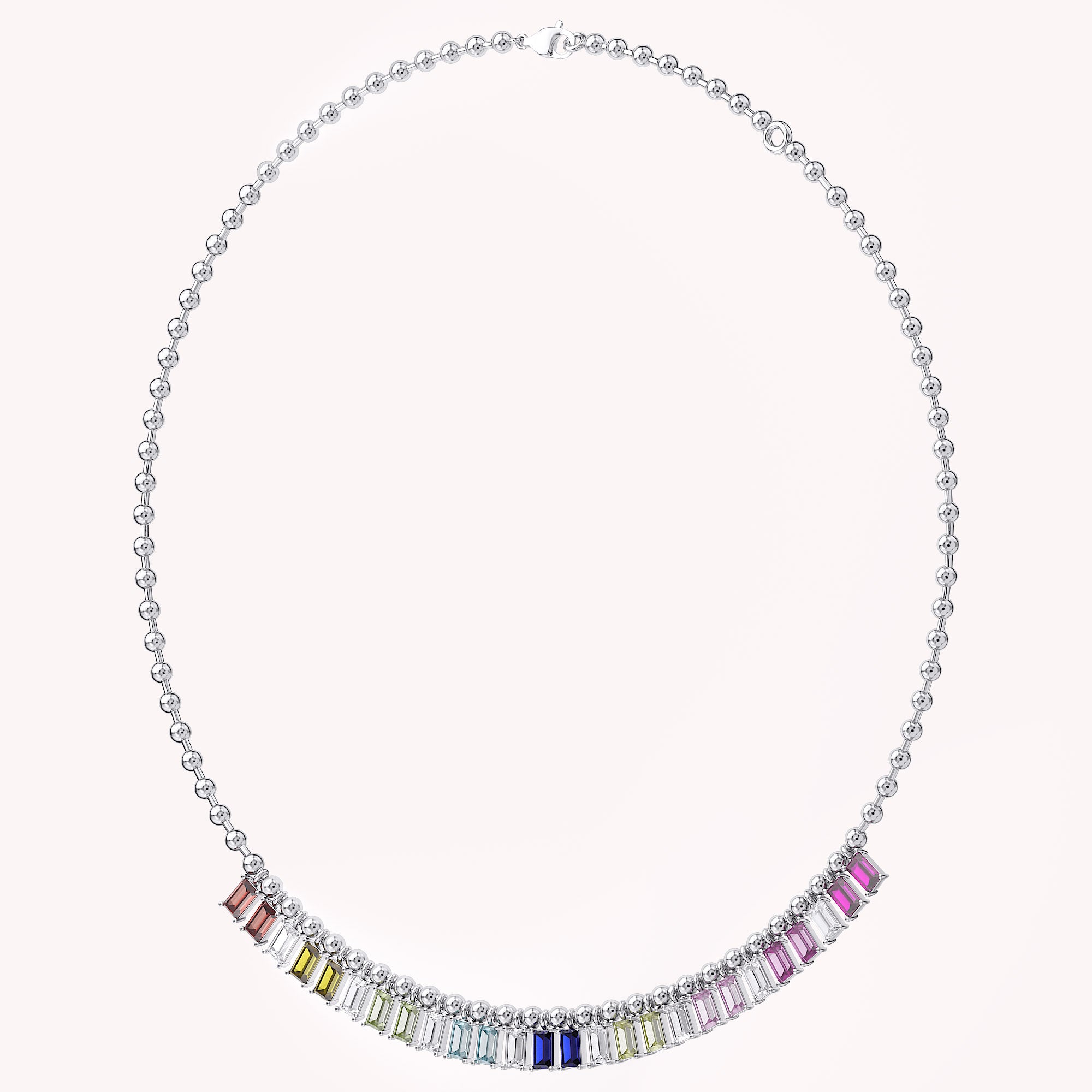 14.20 CTTW Emerald Cut Rainbow Station Bar Beaded Necklace