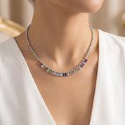 14.20 CTTW Emerald Cut Rainbow Station Bar Beaded Necklace