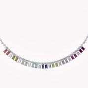 14.20 CTTW Emerald Cut Rainbow Station Bar Beaded Necklace