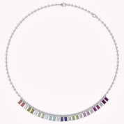 14.20 CTTW Emerald Cut Rainbow Station Bar Beaded Necklace