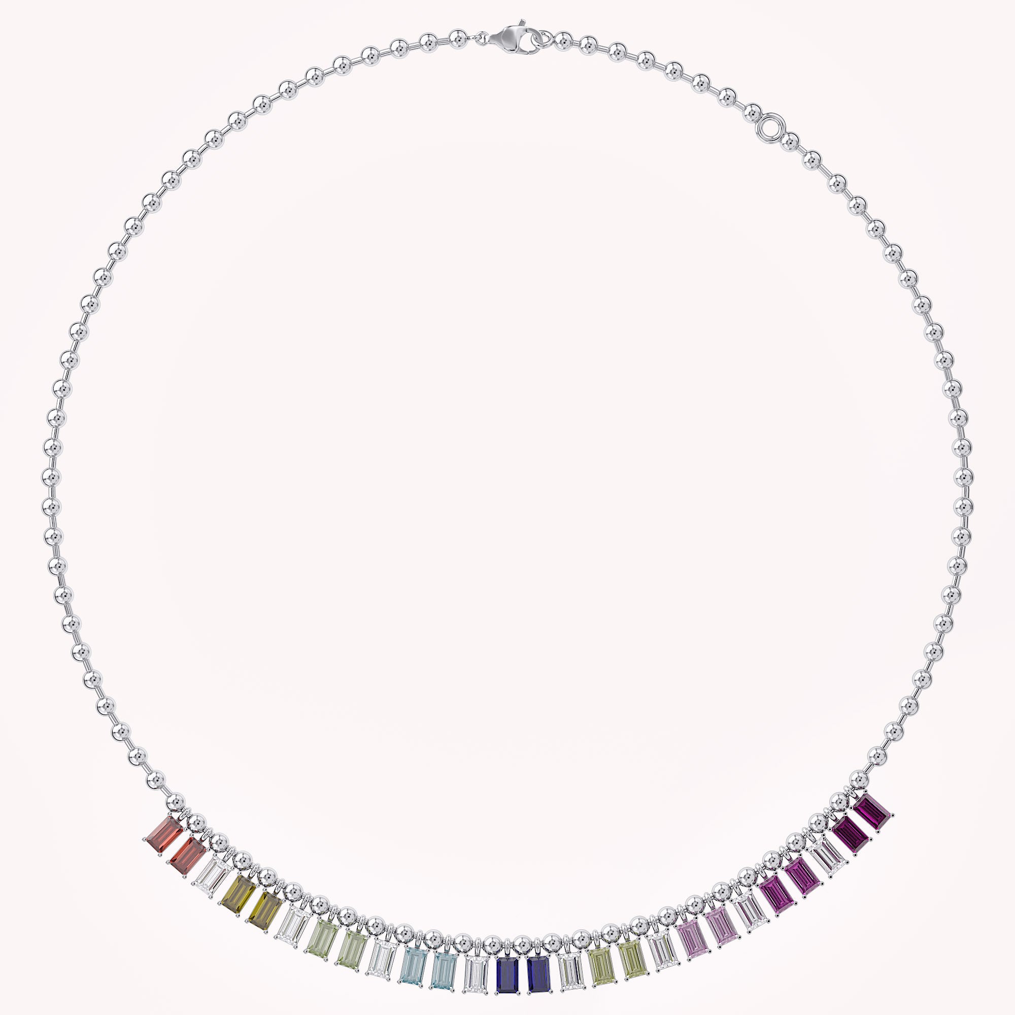 14.20 CTTW Emerald Cut Rainbow Station Bar Beaded Necklace