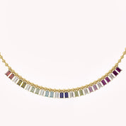 14.20 CTTW Emerald Cut Rainbow Station Bar Beaded Necklace