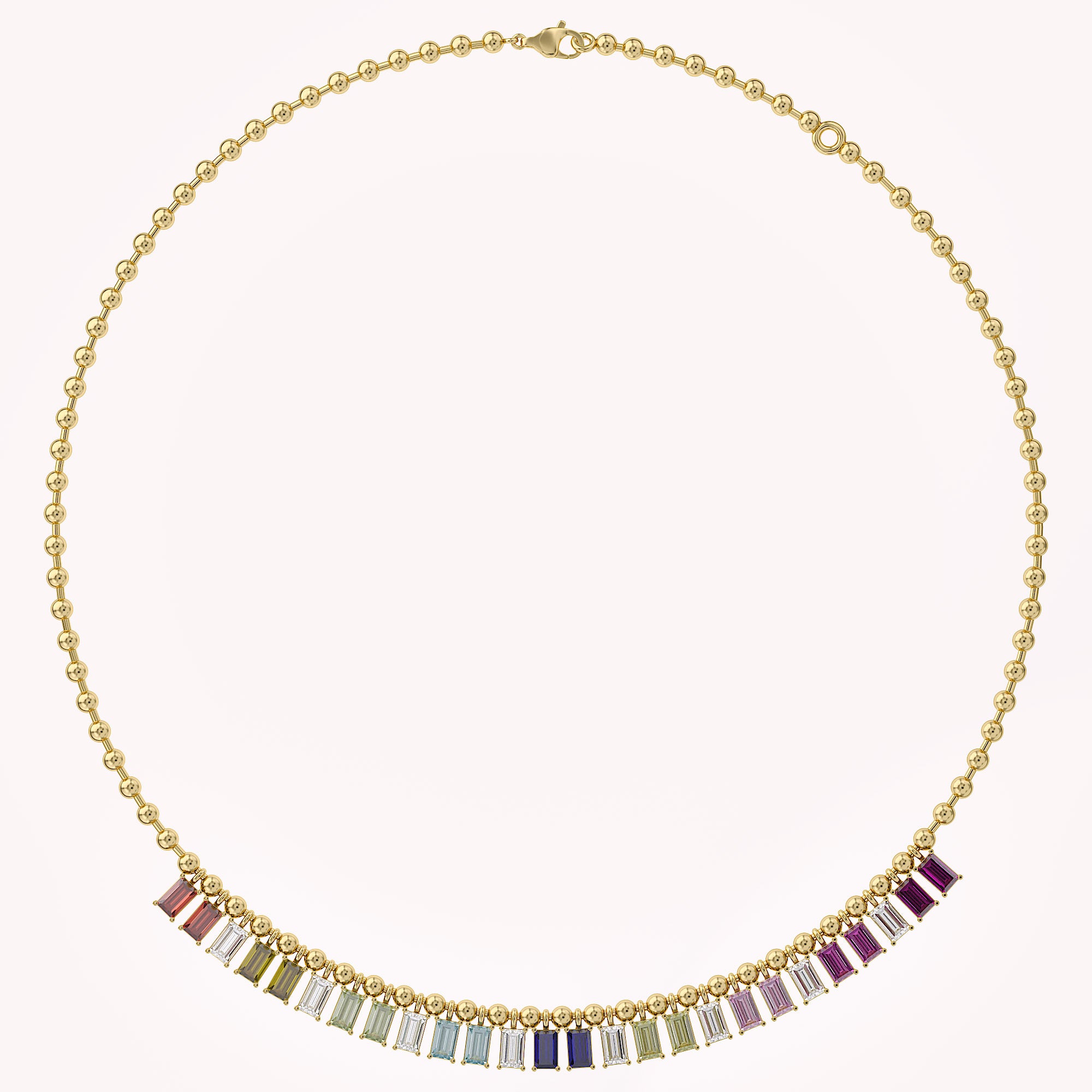 14.20 CTTW Emerald Cut Rainbow Station Bar Beaded Necklace