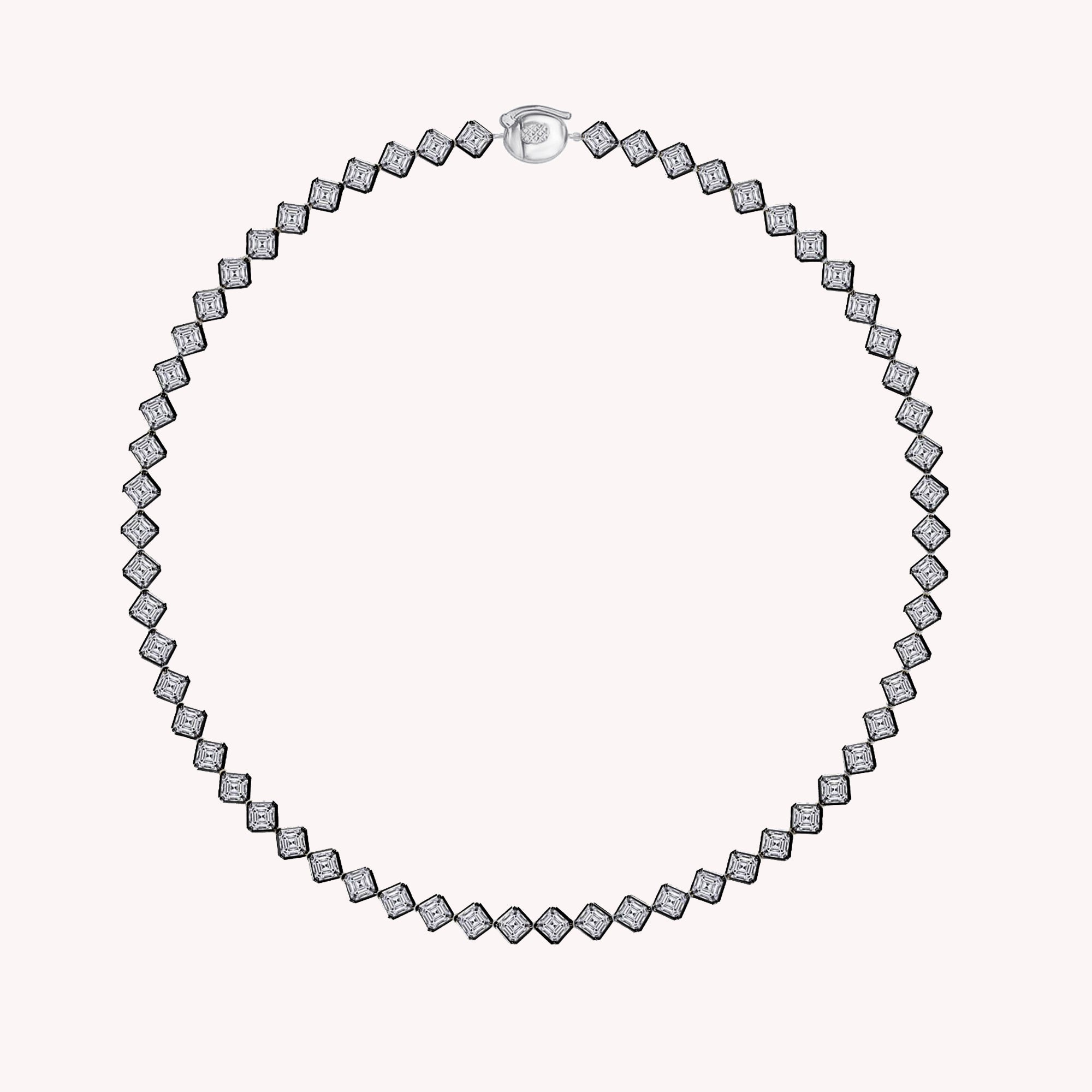 Asscher Shape White Cubic Zirconia Full Circle Tennis Necklace