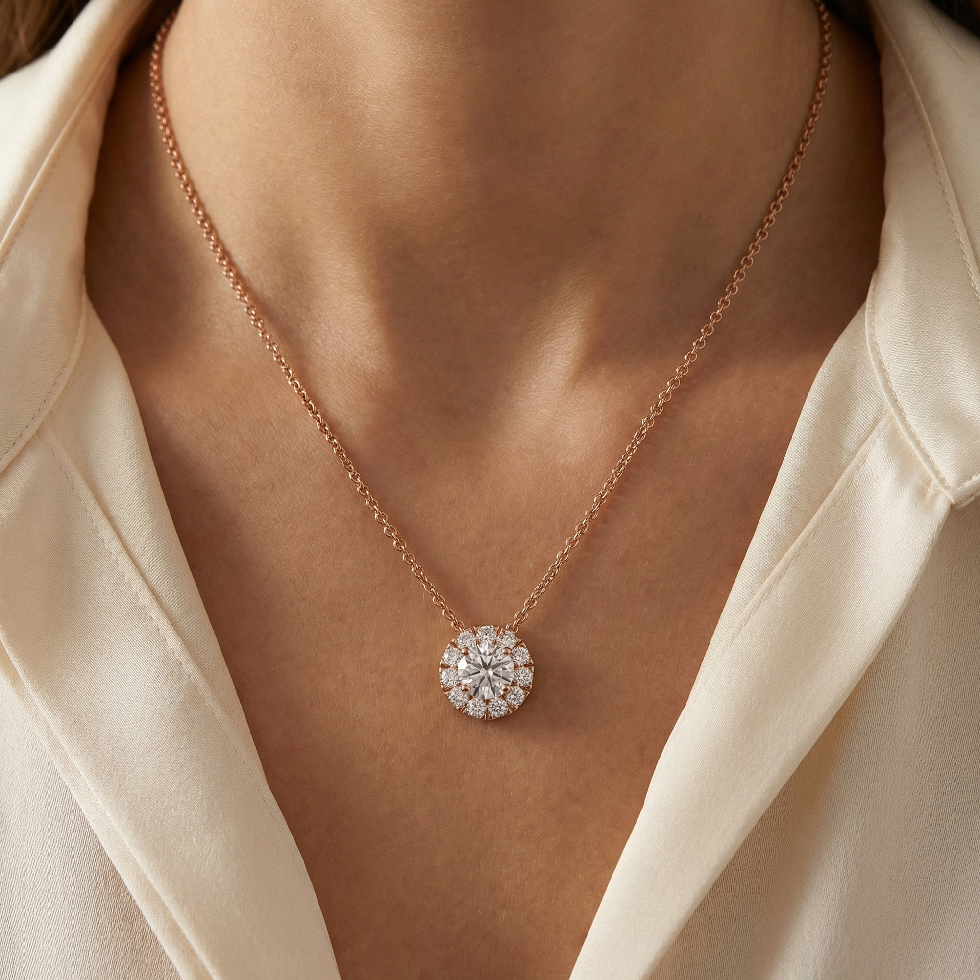 Halo Solitaire Lab Grown Diamond Pendant Necklace