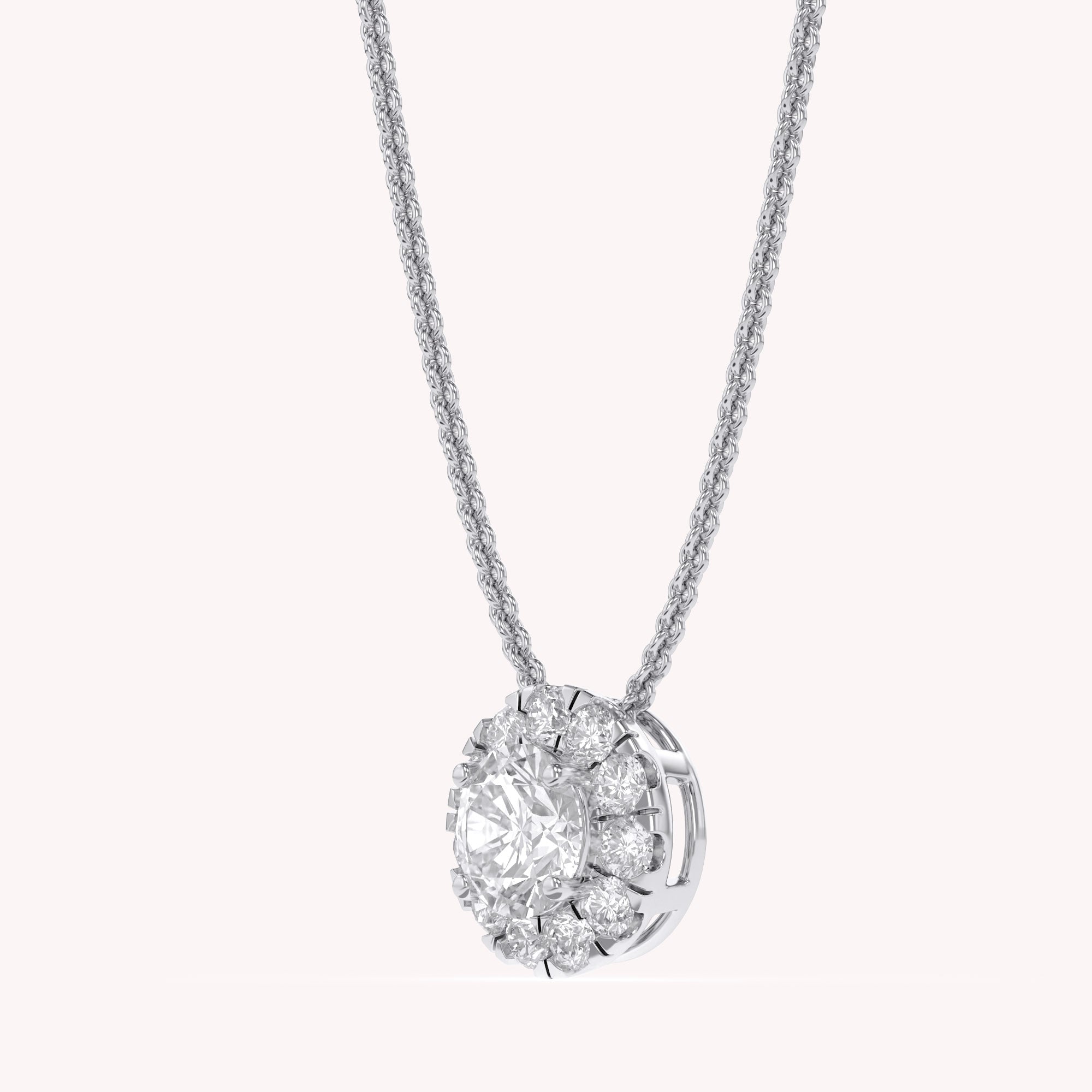 Halo Solitaire Lab Grown Diamond Pendant Necklace