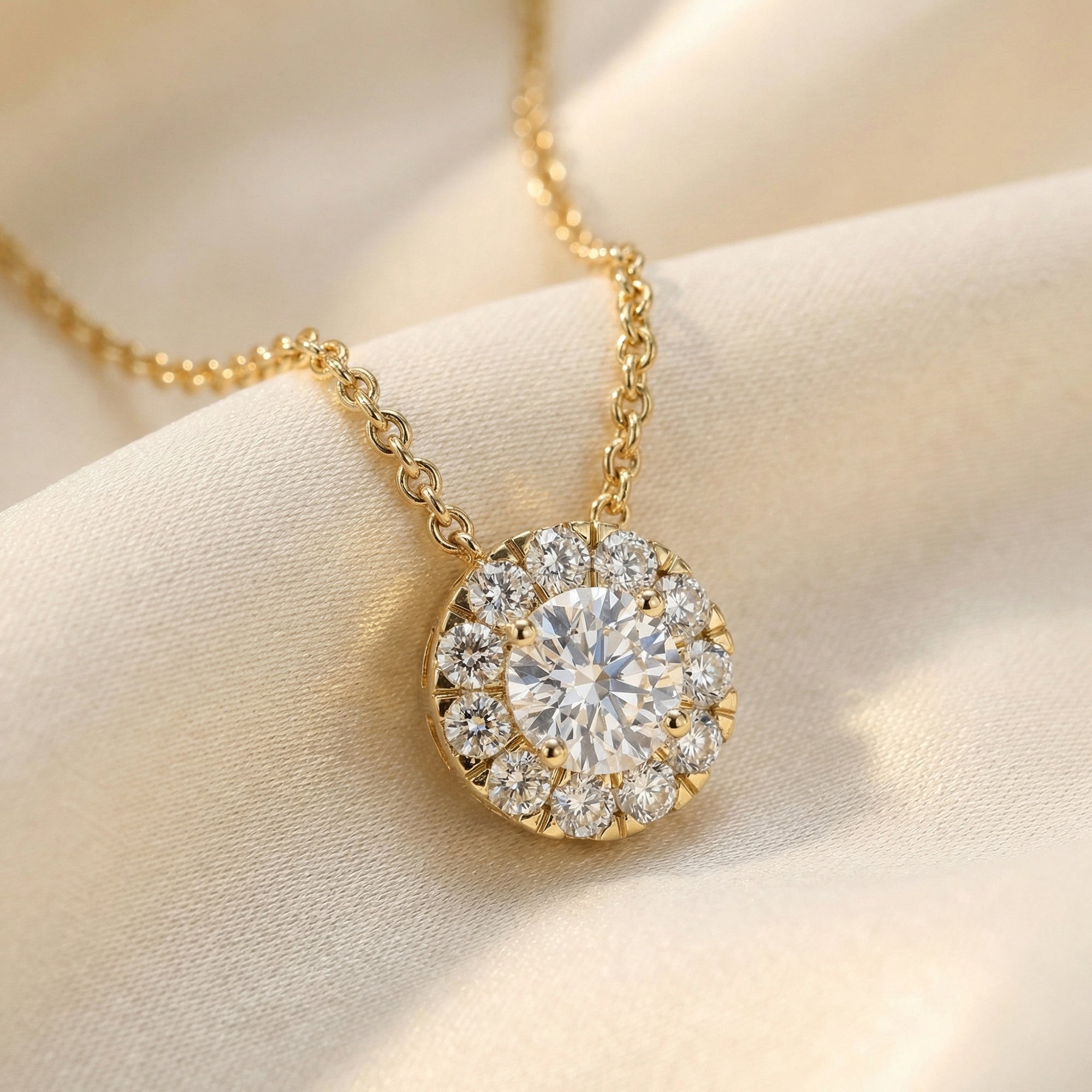 Halo Solitaire Lab Grown Diamond Pendant Necklace