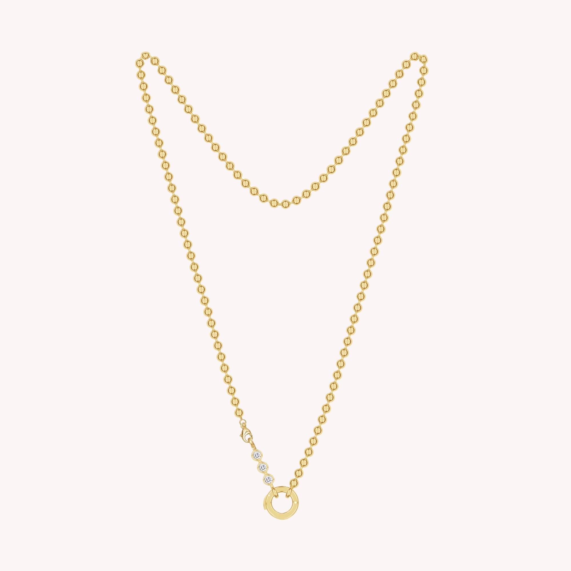 3mm Bead Chain 16" Necklace with Three Stone Chain Connector