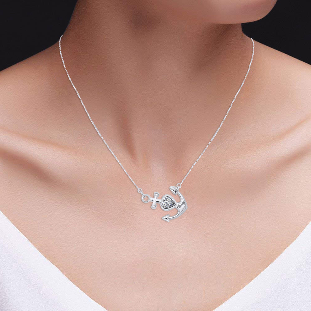 Simulated Birthstone Anchor Pendant Necklace for Women