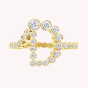Bubble Round shape Lab Created Moissanite Initial Letter Ring
