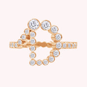 Bubble Round shape Lab Created Moissanite Initial Letter Ring