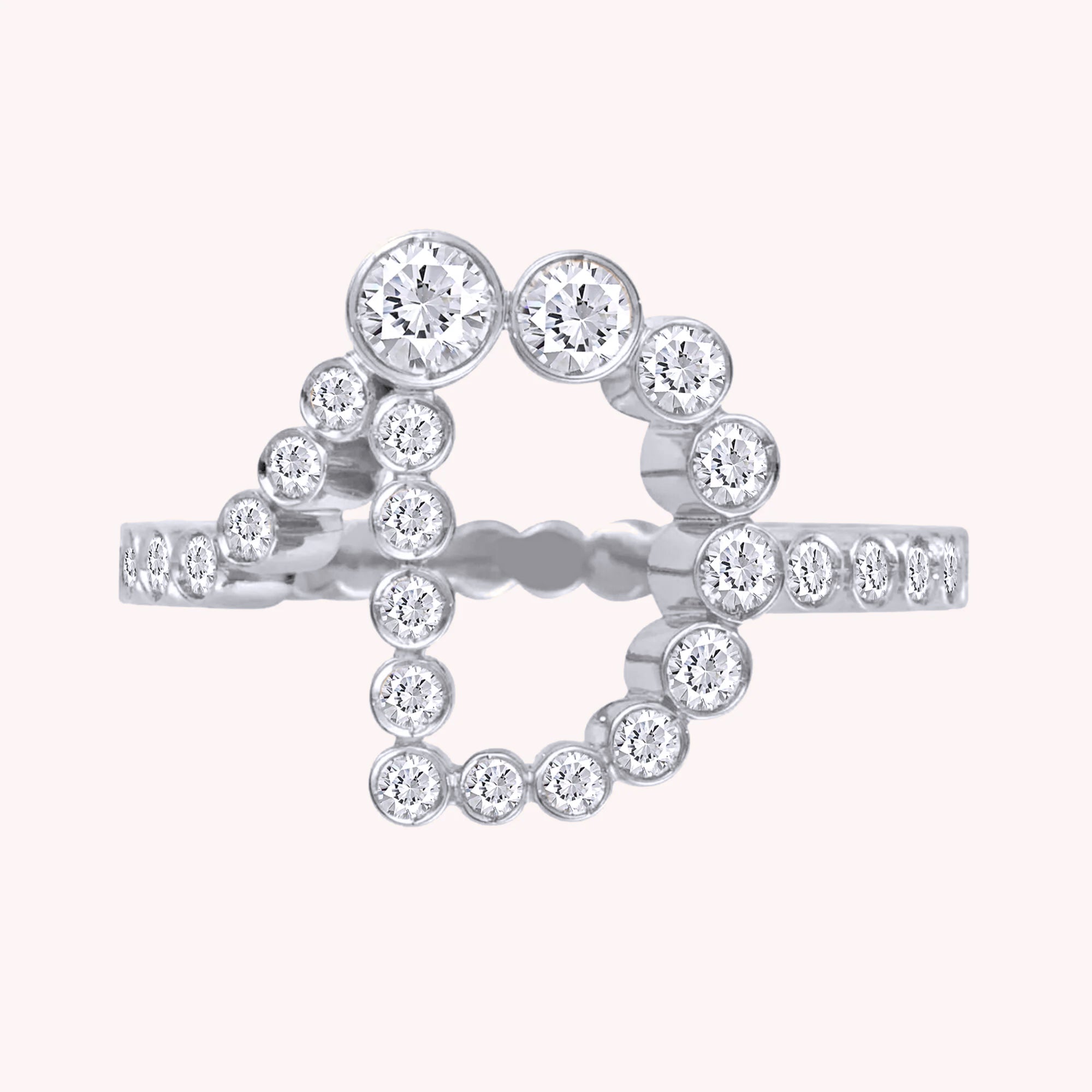 Bubble Round shape White Cubic Zirconia Initial Letter Ring