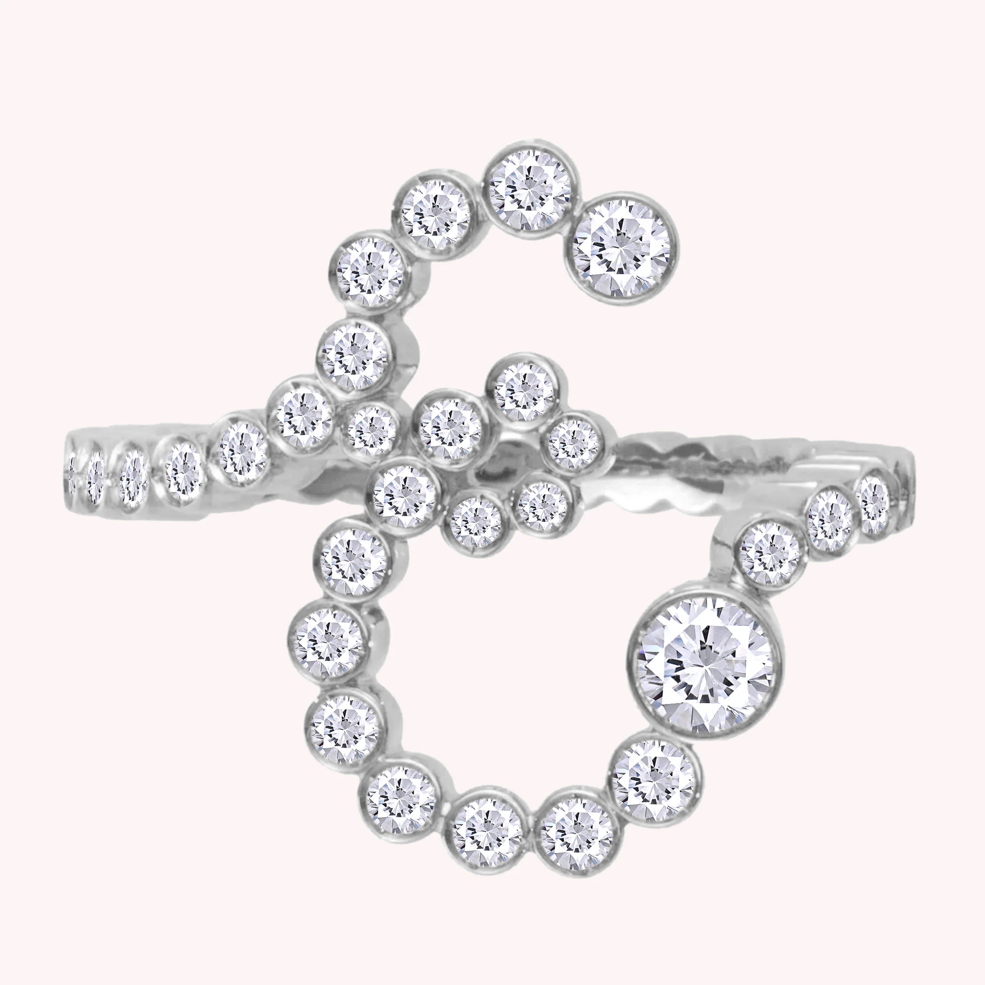Bubble Round shape White Cubic Zirconia Initial Letter Ring