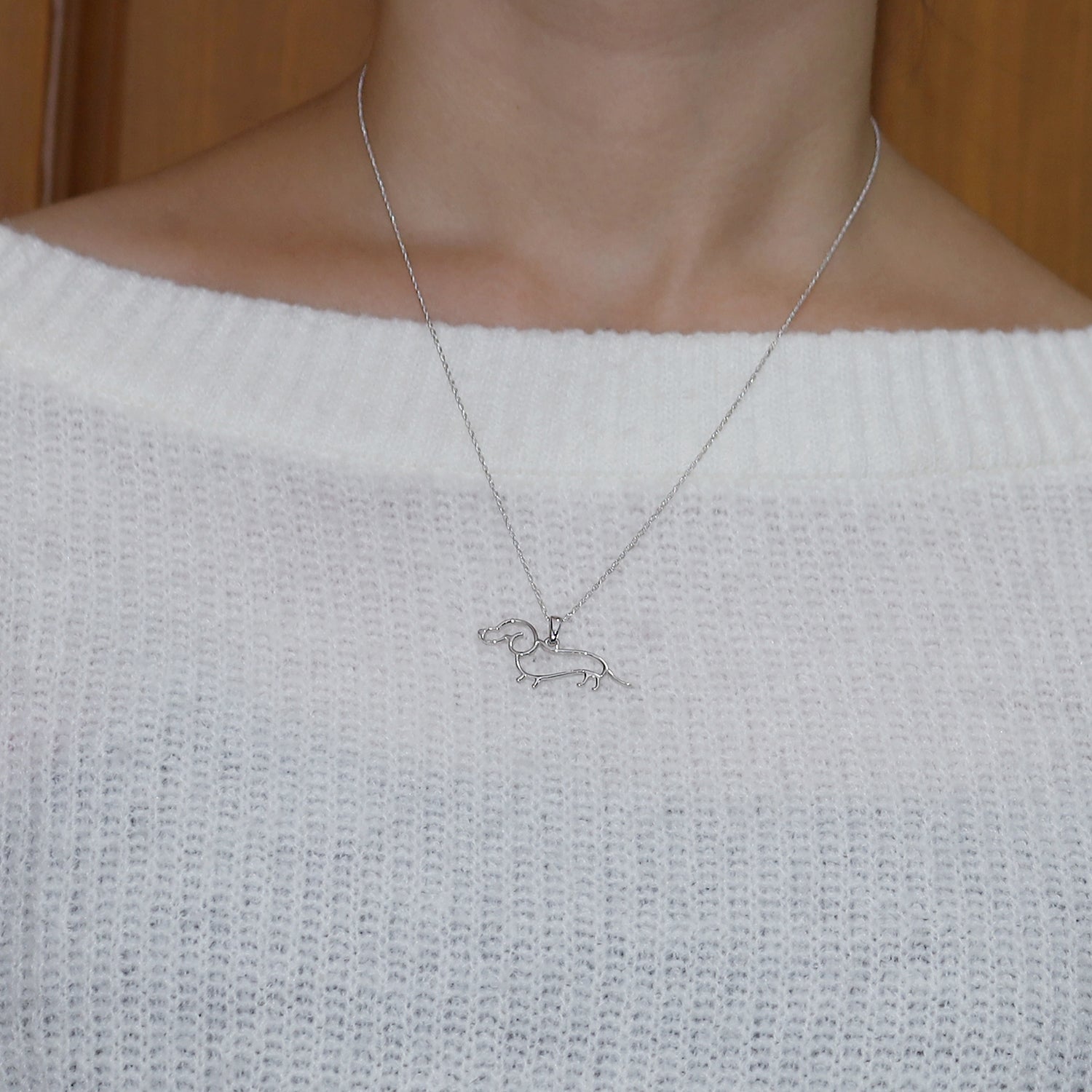 Dachshund Dog Charm Pendant Necklace 925 Sterling Silver