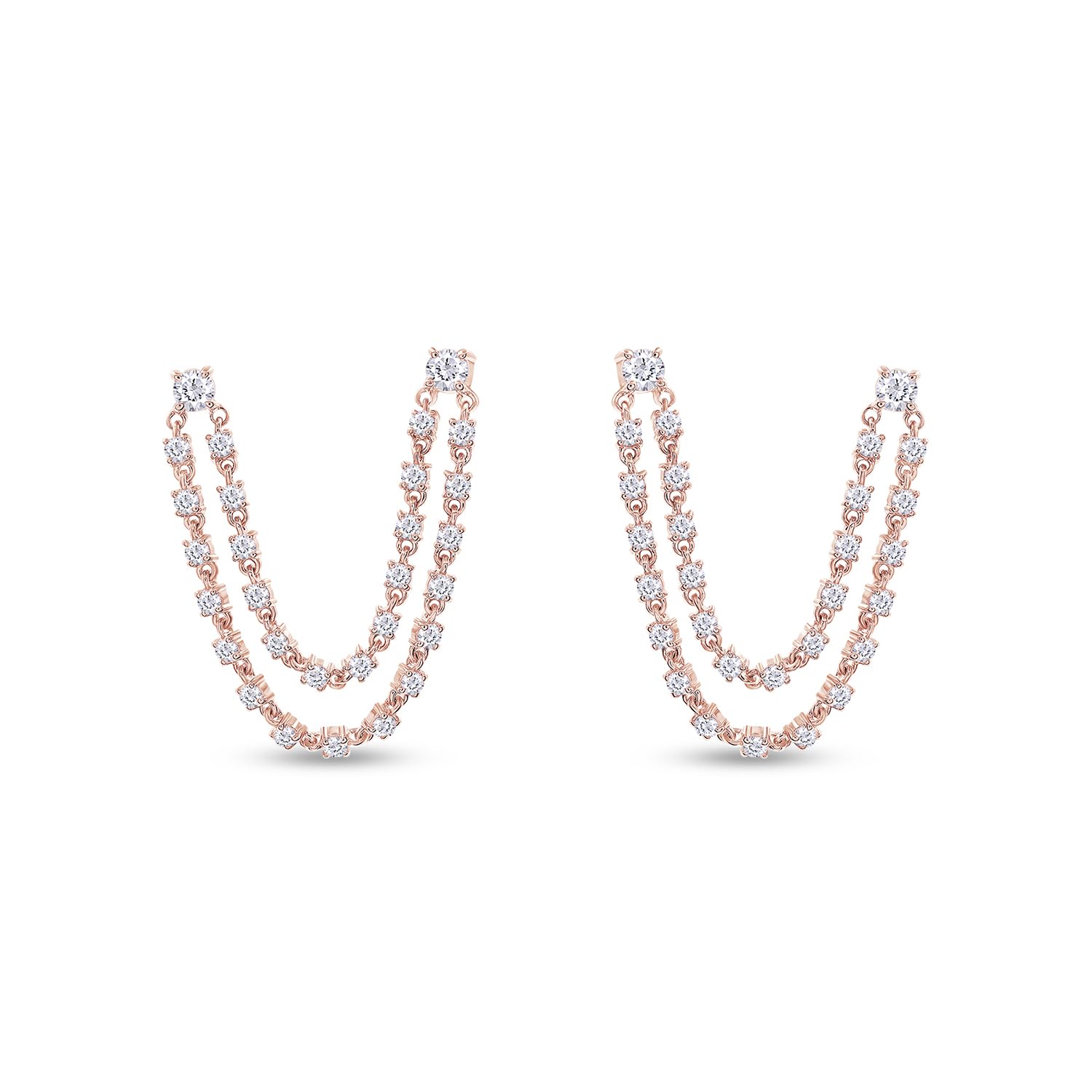 Double Piercing Dangle Chain Studs Earrings, 1.00 Carat Moissanite Drop Earrings In 14k Gold Over Sterling Silver