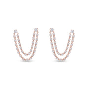 Double Piercing Dangle Chain Studs Earrings, 1.00 Carat Moissanite Drop Earrings In 14k Gold Over Sterling Silver