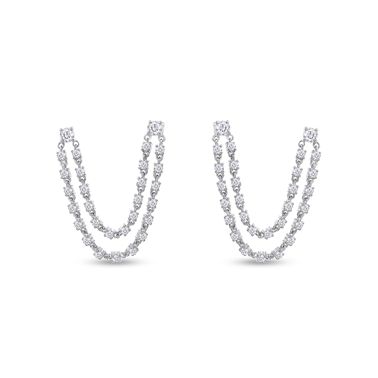 Double Piercing Dangle Chain Studs Earrings, 1.00 Carat Moissanite Drop Earrings In 14k Gold Over Sterling Silver