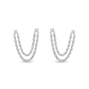 Double Piercing Dangle Chain Studs Earrings, 1.00 Carat Moissanite Drop Earrings In 14k Gold Over Sterling Silver