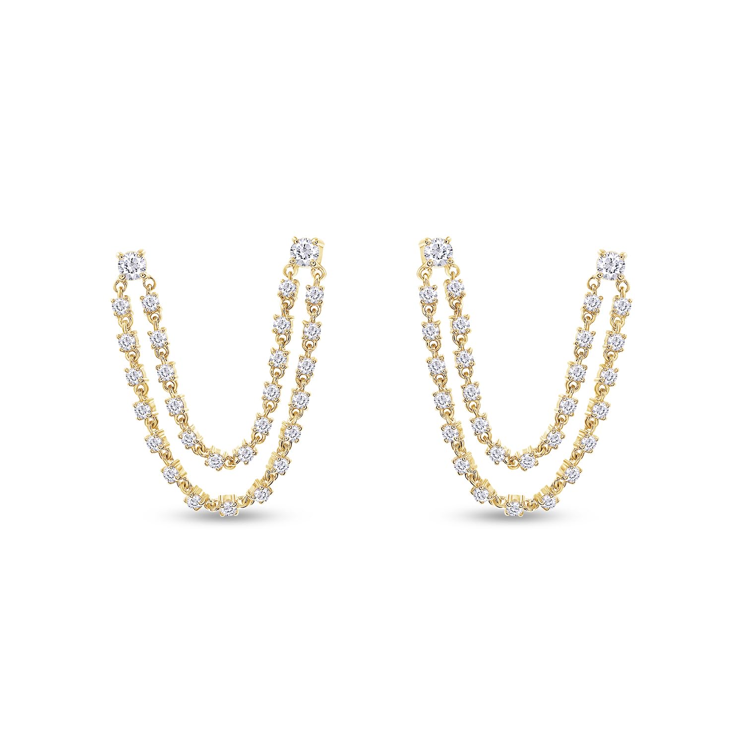 Double Piercing Dangle Chain Studs Earrings, 1.00 Carat Moissanite Drop Earrings In 14k Gold Over Sterling Silver