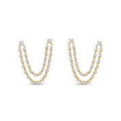 Double Piercing Dangle Chain Studs Earrings, 1.00 Carat Moissanite Drop Earrings In 14k Gold Over Sterling Silver