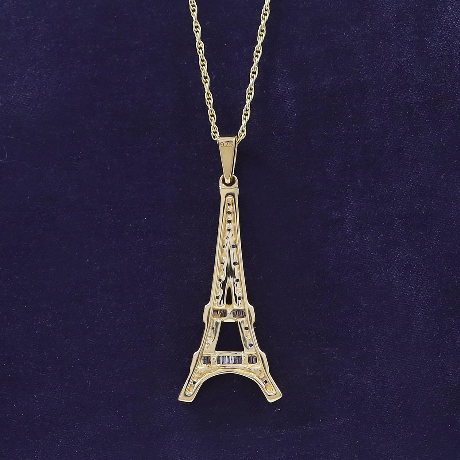 Round Natural Diamond Eiffel Tower Charm Pendant Necklace