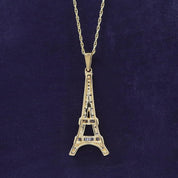 Round Natural Diamond Eiffel Tower Charm Pendant Necklace